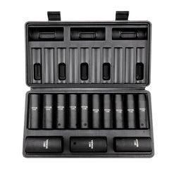 VEVOR 1/2" Drive Impact Socket Set, 13 Piece Deep Socket Set Metric 10-24mm, 6 Point CR-V Alloy Steel for Auto Repair