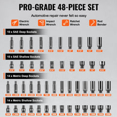 VEVOR Drive Impact Socket Set 1/4" - 14 Piece Deep Socket Set Metric 4-15mm - 6 Point Cr-Mo Alloy Steel for Auto Repair