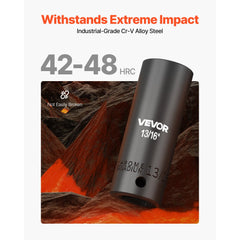 VEVOR Impact Socket Set, 1/2" 19 Piece Impact Sockets, Deep Socket, 6-Point Sockets, 1/2" Drive Set 3/8" to 1-1/2"