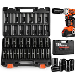 VEVOR Impact Socket Set, 1/2" 19 Piece Impact Sockets, Deep Socket, 6-Point Sockets, 1/2" Drive Set 3/8" to 1-1/2"