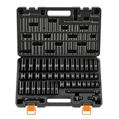 VEVOR Impact Socket Set, 3/8" Drive, 48-Piece Socket Set, 6-Point Sockets, SAE 5/16"-3/4" and Metric 8-19 mm, 21-22 mm