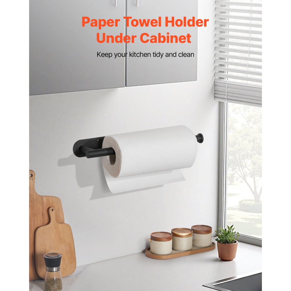 VEVOR Paper Towel Holder Under Cabinet, High-Quality Stainless Steel Paper Towel Holder, Self Adhesive or Drilling