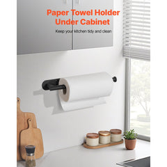 VEVOR Paper Towel Holder Under Cabinet, High-Quality Stainless Steel Paper Towel Holder, Self Adhesive or Drilling