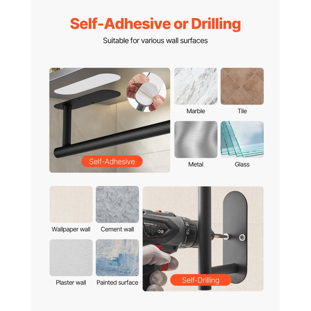 VEVOR Paper Towel Holder Under Cabinet, High-Quality Stainless Steel Paper Towel Holder, Self Adhesive or Drilling