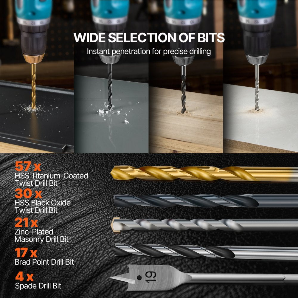VEVOR Drill Bit Set, 246 Pieces Drill and Driver Bit Set, Screwdriver Bit Set Suitable for Wood Metal Cement Drilling