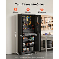 VEVOR Metal Storage Cabinet, 180 lbs Shelf Load Capacity, 70.87" Tall Garage Tool Storage Cabinet with 2 Locking Doors