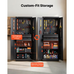 VEVOR Metal Storage Cabinet, 180 lbs Shelf Load Capacity, 70.87" Tall Garage Tool Storage Cabinet with 2 Locking Doors
