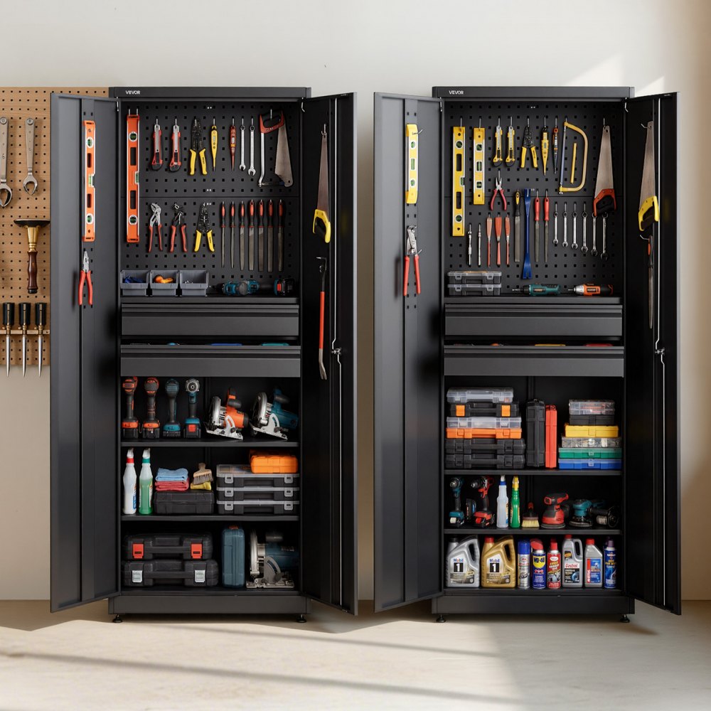 VEVOR Metal Storage Cabinet, 180 lbs Shelf Load Capacity, 70.87" Tall Garage Tool Storage Cabinet with 2 Locking Doors