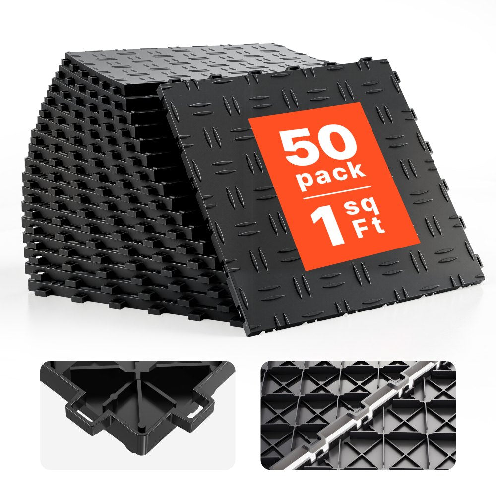 VEVOR Garage Tiles Interlocking, 12 x 12 x 0.53 inch 50 Pack Garage Floor Covering Tiles, Non-Slip Double-Sided Texture