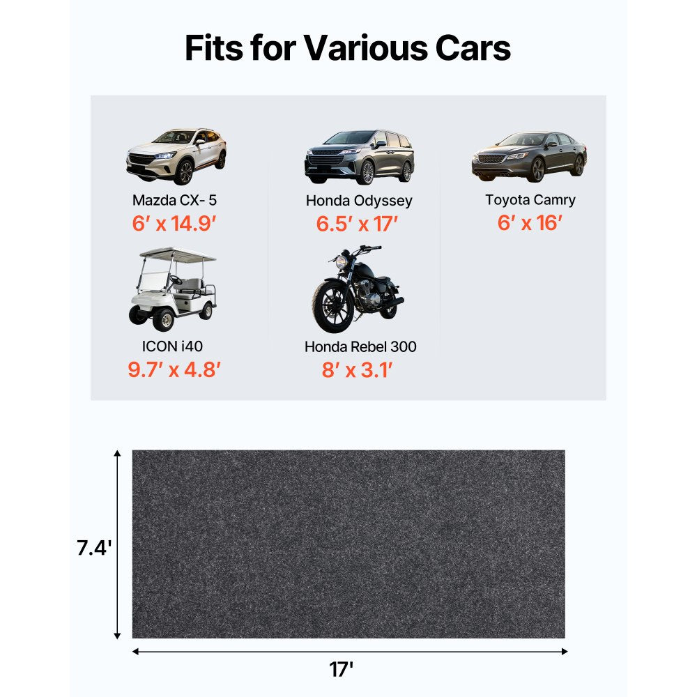 VEVOR Garage Floor Mat, 7.4'x17' Waterproof Protection from Water,Snow, Rain,Mud and Oil for Cars, Non-slip Heavy Duty