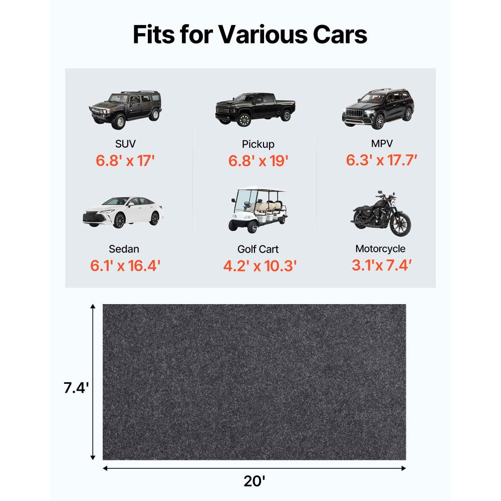 VEVOR Garage Floor Mat, 7.5'x20' Waterproof Protection from Water,Snow, Rain,Mud and Oil for Cars, Non-slip Heavy Duty