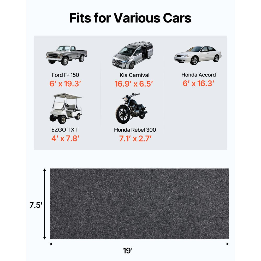 VEVOR Garage Floor Mat, 7.6'x19' Waterproof Protection from Water,Snow, Rain,Mud and Oil for Cars, Non-slip Heavy Duty