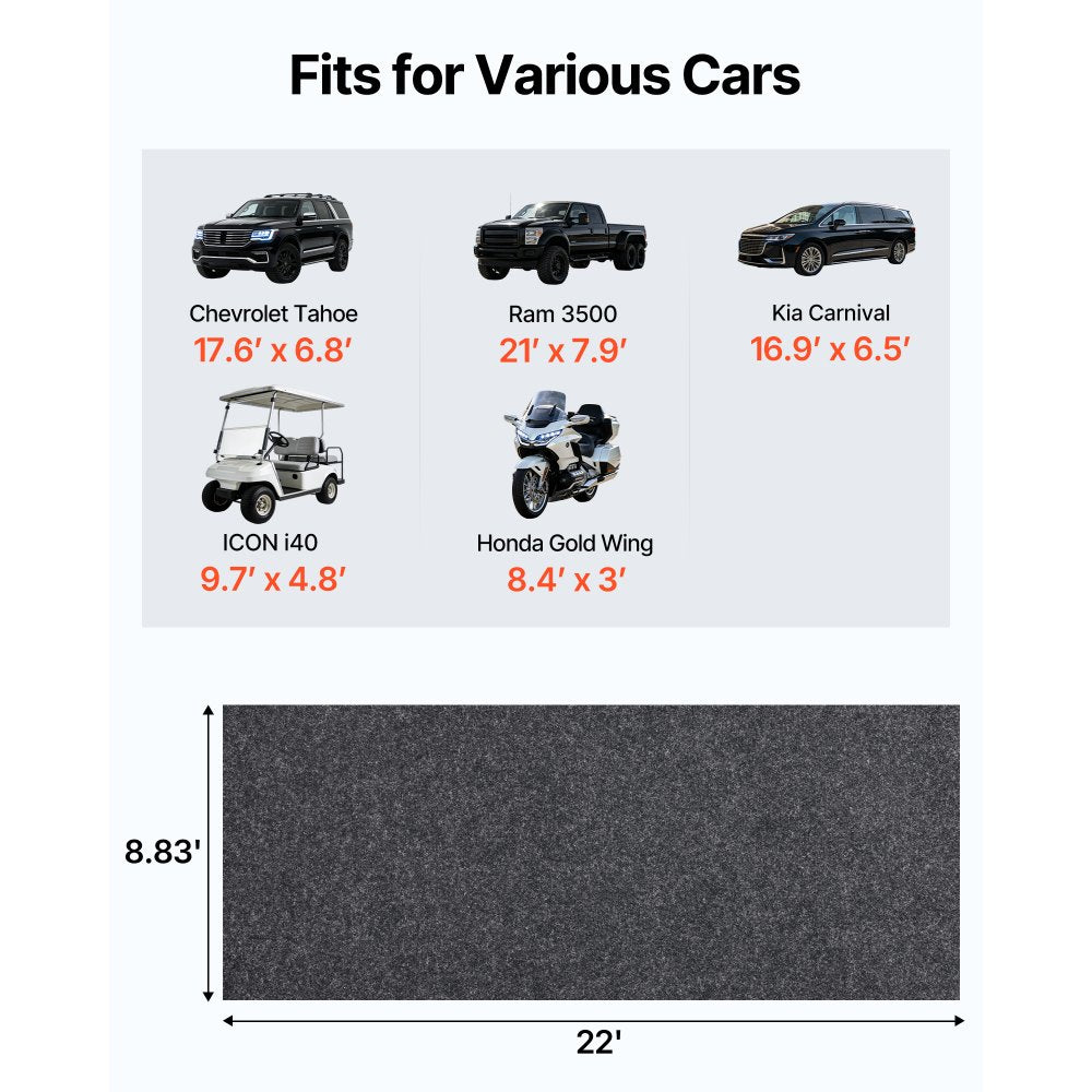VEVOR Garage Floor Mat, 8'10"x22' Waterproof Protection from Water,Snow, Rain,Mud and Oil for Cars, Non-slip Heavy Duty