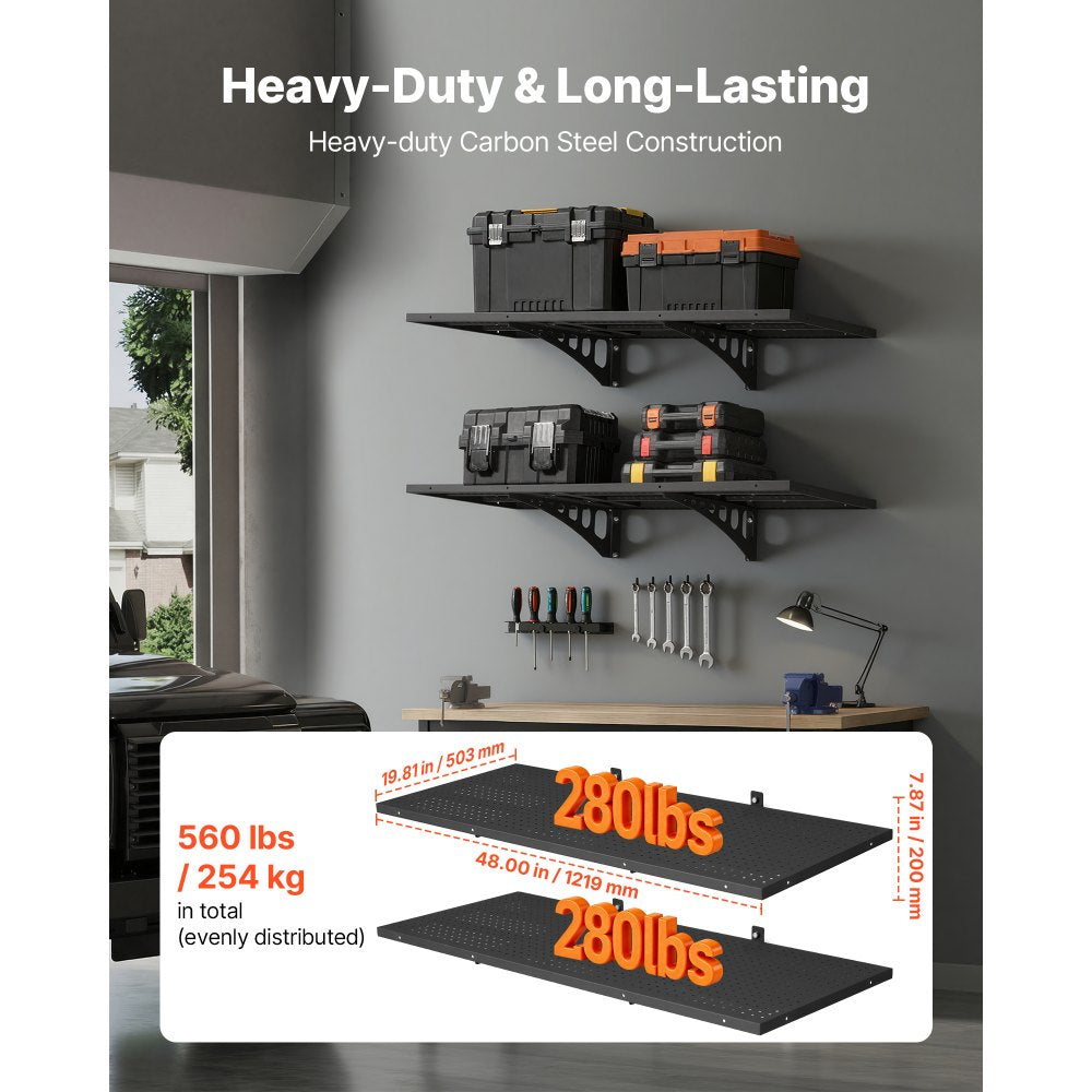 VEVOR 2-Tier Heavy Duty Wall Garage Shelving, 1.64 x 4 ft Steel Wall Mounted Shelving Unit, 19.68 x 48 Inch Per Shelf