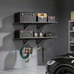 VEVOR 2-Tier Heavy Duty Wall Garage Shelving, 1.64 x 4 ft Steel Wall Mounted Shelving Unit, 19.68 x 48 Inch Per Shelf