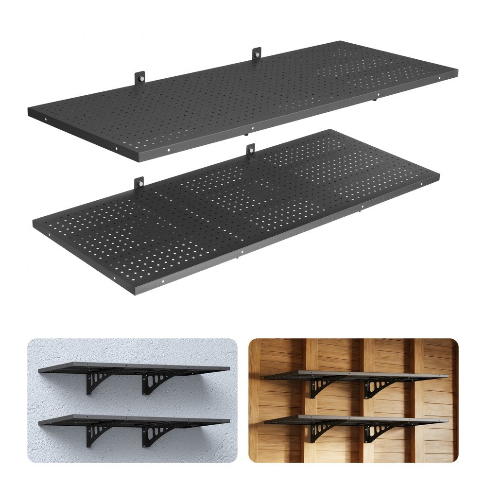 VEVOR 2-Tier Heavy Duty Wall Garage Shelving, 1.64 x 4 ft Steel Wall Mounted Shelving Unit, 19.68 x 48 Inch Per Shelf