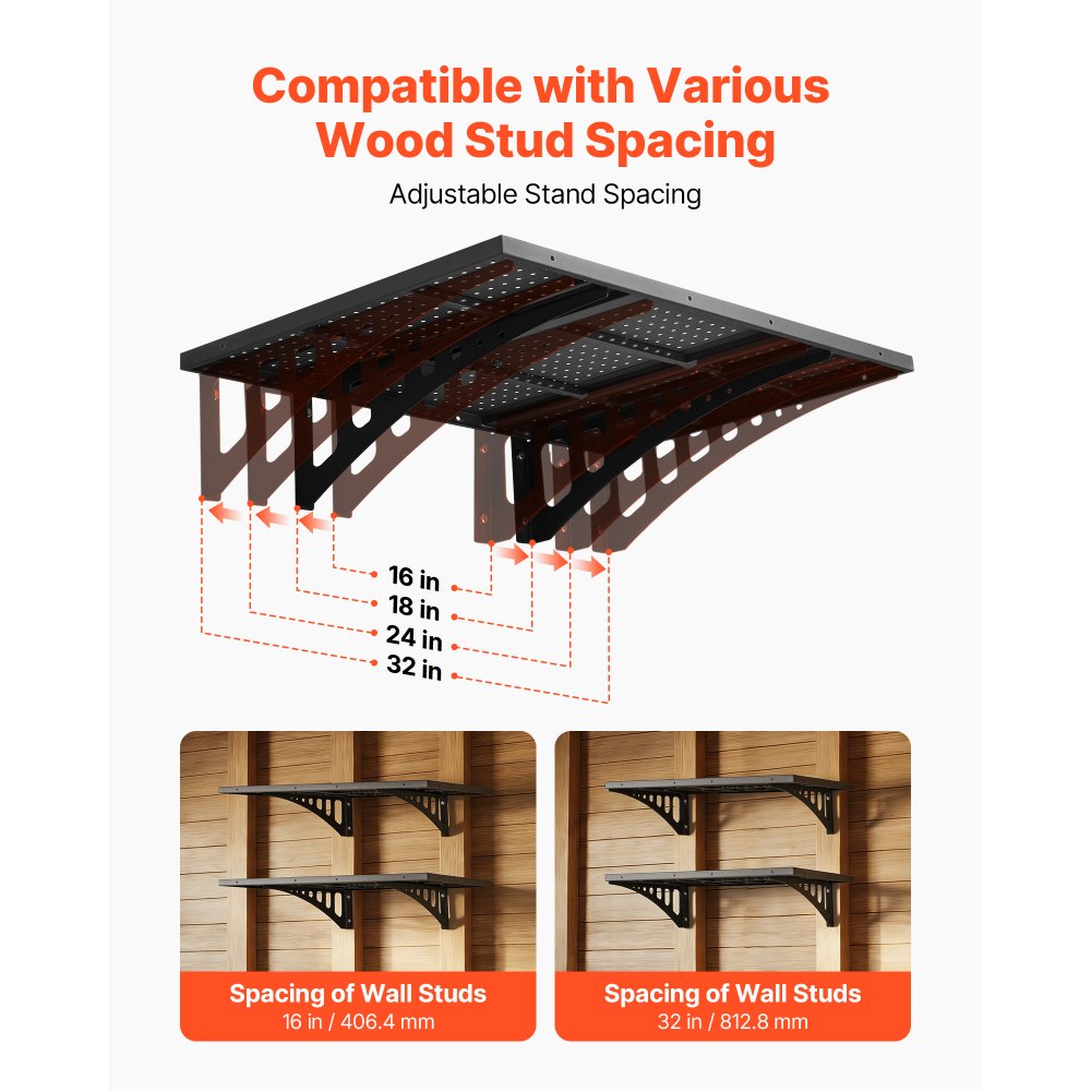 VEVOR 2-Tier Heavy Duty Wall Garage Shelving, 2 x 3 ft Steel Wall Mounted Shelving Unit, 12 x 72 Inch Per Shelf