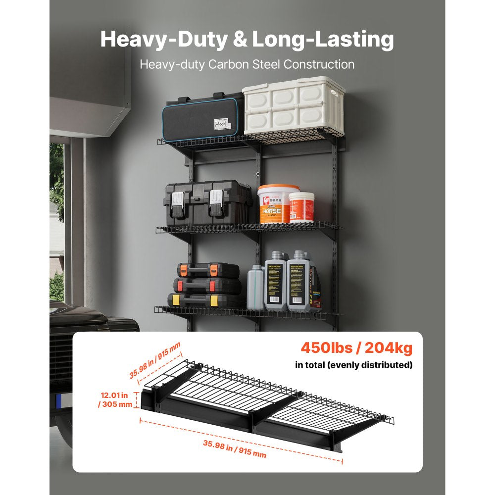 VEVOR 3-Tier Heavy Duty Wall Garage Shelving, 0.9 x 3 ft Steel Wall Mounted Shelving Unit, 11 x 36 Inch Per Shelf