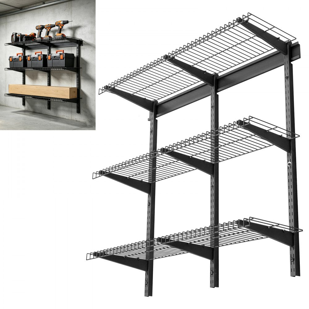 VEVOR 3-Tier Heavy Duty Wall Garage Shelving, 0.9 x 3 ft Steel Wall Mounted Shelving Unit, 11 x 36 Inch Per Shelf