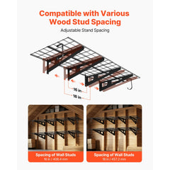VEVOR 2-Tier Heavy Duty Wall Garage Shelving, 8 Pack 1 x 3 ft Steel Wall Mounted Shelving Unit with Hooks, 24 x 72 Inch