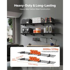 VEVOR 2-Tier Heavy Duty Wall Garage Shelving, 4 Pack 1 x 3 ft Steel Wall Mounted Shelving Unit, 12 x 72 Inch Per Shelf