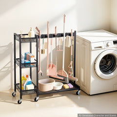 VEVOR Broom Holder with Cleaning Supplies Organizer, Garage Storage Metal, Cleaning Cart with Mop Hanger, for Home
