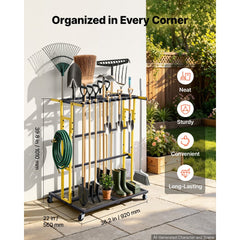 VEVOR Garden Tool Organizer with Wheels, Large Metal Garage Storage Rack, for Rakes/Shovels/Brooms/Long Farming Tools
