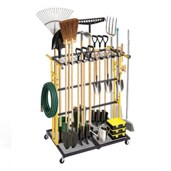 VEVOR Garden Tool Organizer with Wheels, Large Metal Garage Storage Rack, for Rakes/Shovels/Brooms/Long Farming Tools