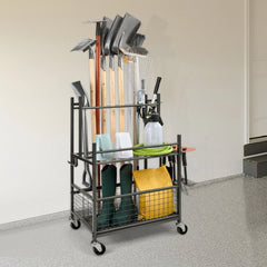 VEVOR Garden Tool Organizer, 16 Slots with Hooks, Yard Tool Tower Rack with Wheels for Garage Organization and Storage