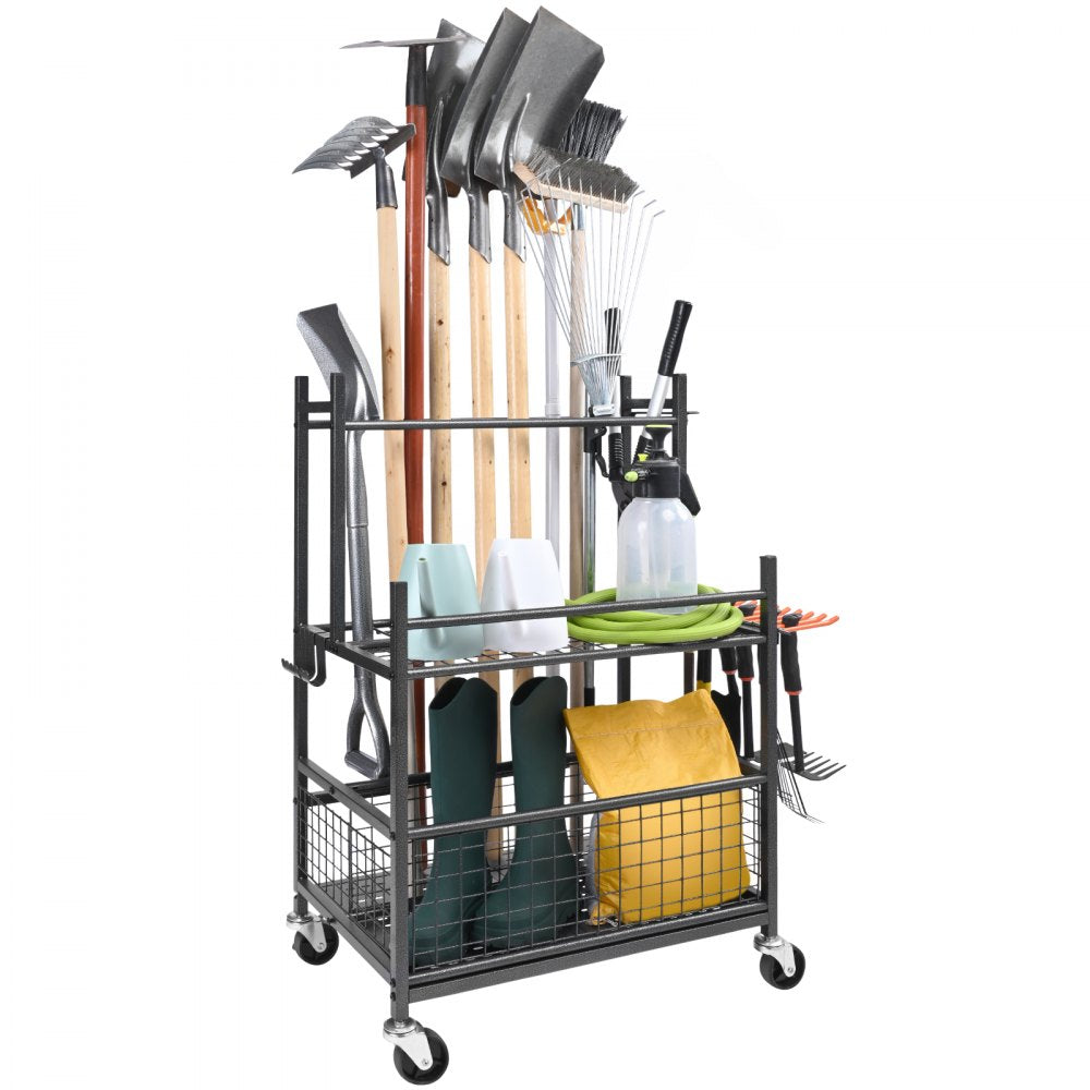 VEVOR Garden Tool Organizer, 16 Slots with Hooks, Yard Tool Tower Rack with Wheels for Garage Organization and Storage
