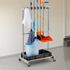 VEVOR Garden Tool Organizer, 10 Slots with Hooks, Yard Tool Tower Rack with Wheels for Garage Organization and Storage
