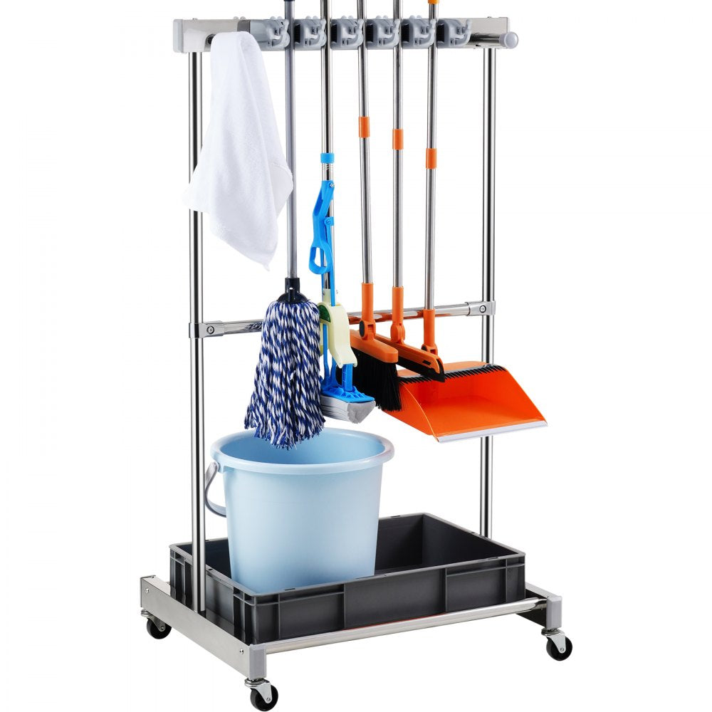 VEVOR Garden Tool Organizer, 10 Slots with Hooks, Yard Tool Tower Rack with Wheels for Garage Organization and Storage