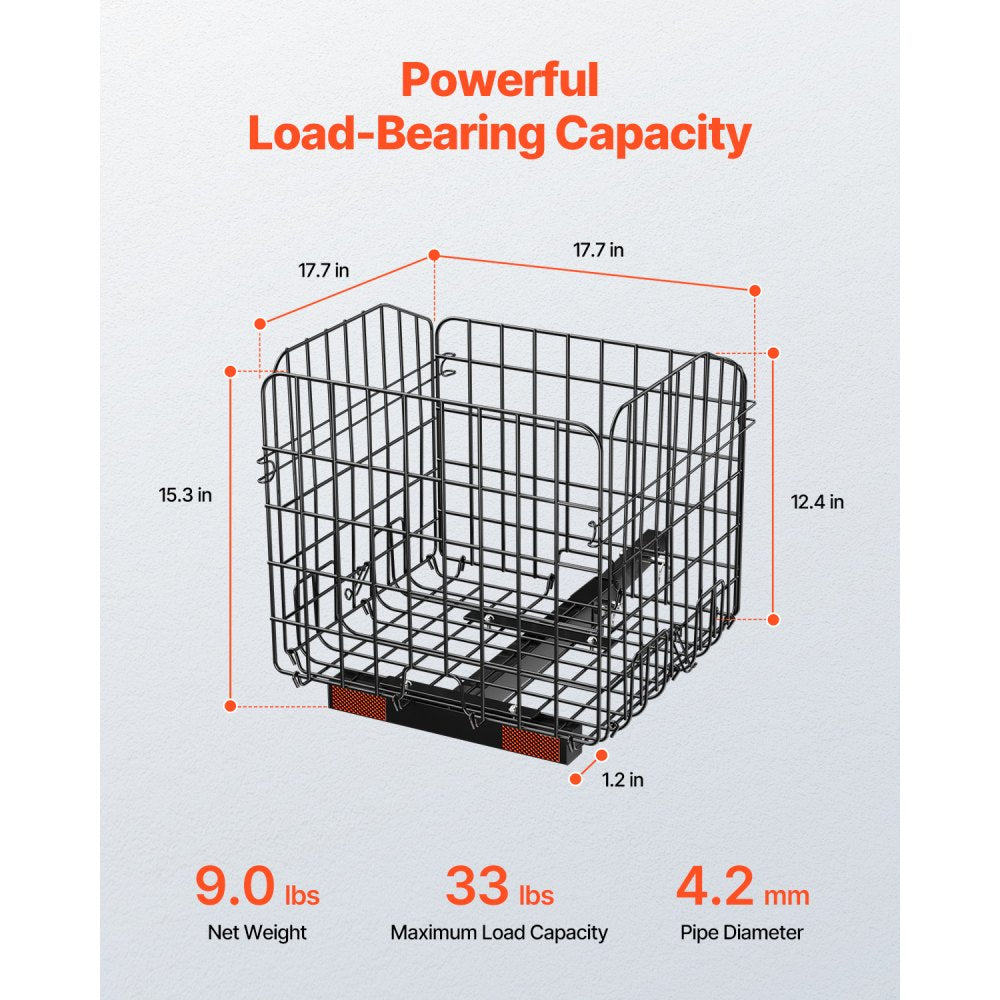 VEVOR Scooter Rear Basket, Folding Metal Wire Basket, Heavy Duty & Spacious Cargo Basket, Works with 1-inch Receiver