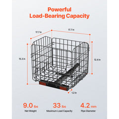 VEVOR Scooter Rear Basket, Folding Metal Wire Basket, Heavy Duty & Spacious Cargo Basket, Works with 1-inch Receiver