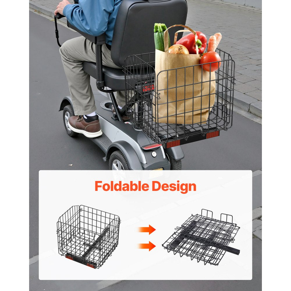 VEVOR Scooter Rear Basket, Folding Metal Wire Basket, Heavy Duty & Spacious Cargo Basket, Works with 1-inch Receiver