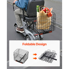 VEVOR Scooter Rear Basket, Folding Metal Wire Basket, Heavy Duty & Spacious Cargo Basket, Works with 1-inch Receiver