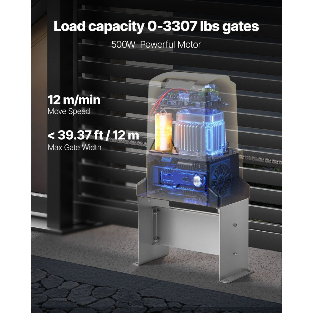 Vevor 3300lbs Automatic Sliding Gate Opener Driveway Operator Infrared Sensor - 550 W / Nylon Rack