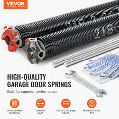 VEVOR Garage Door Torsion Springs, Pair of 0.218 x 2 x 24inch, Garage Door Springs with Non-Slip Winding Bars, 16000