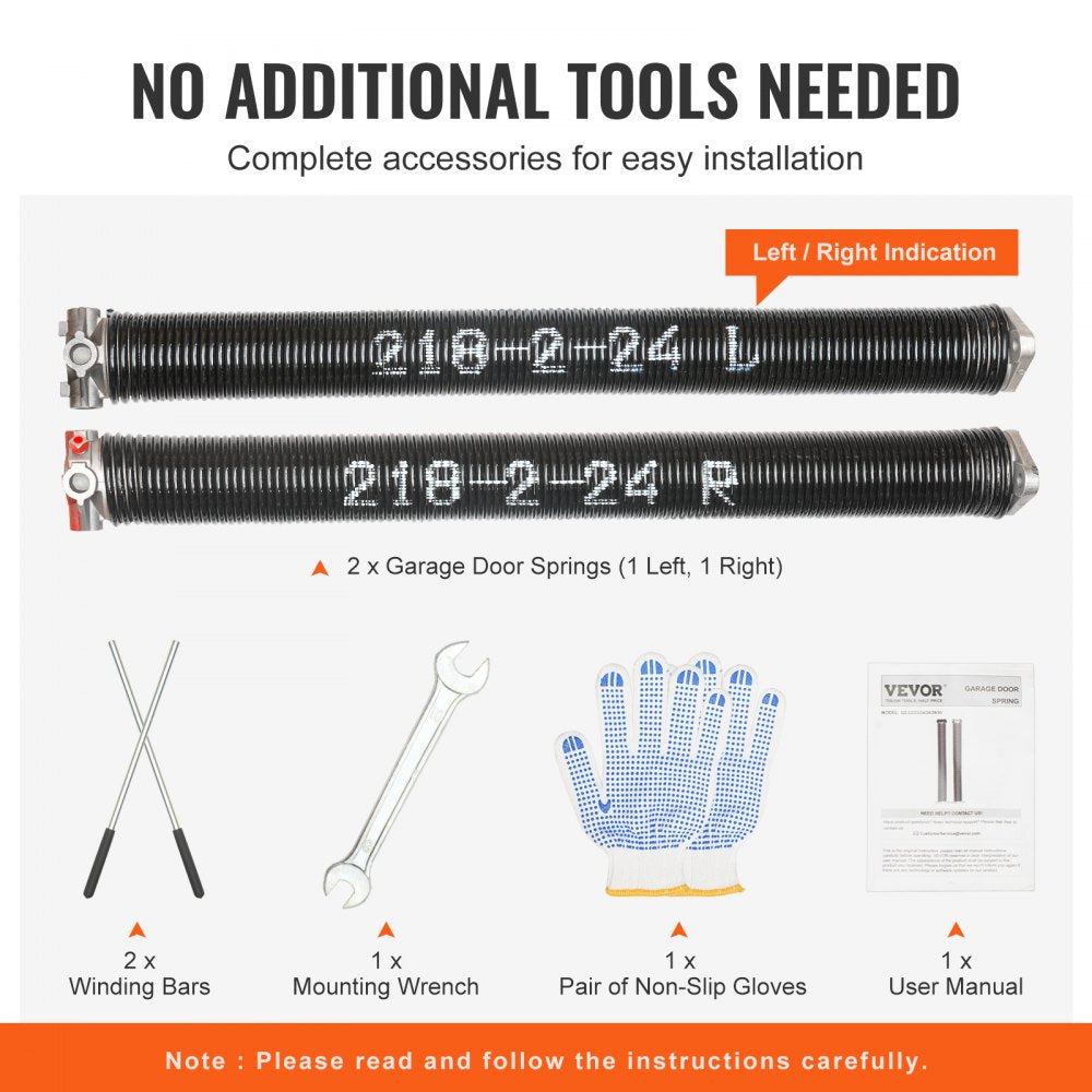 VEVOR Garage Door Torsion Springs, Pair of 0.218 x 2 x 24inch, Garage Door Springs with Non-Slip Winding Bars, 16000