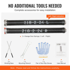 VEVOR Garage Door Torsion Springs, Pair of 0.218 x 2 x 24inch, Garage Door Springs with Non-Slip Winding Bars, 16000
