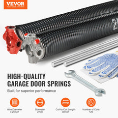 VEVOR Garage Door Torsion Springs, 16000 Cycles, Pair of 0.25 x 2 x 30inch, Garage Door Springs with Non-Slip Winding