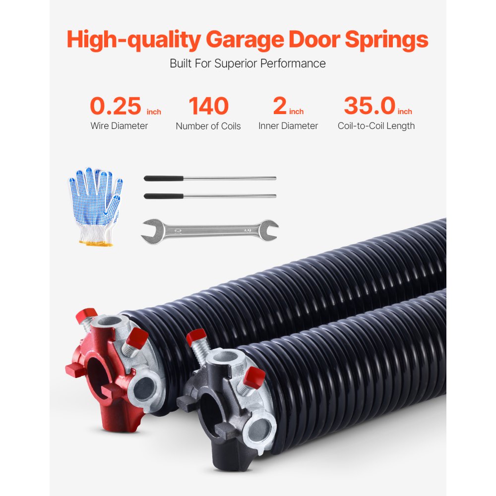 VEVOR Garage Door Torsion Springs, Pair of 0.250 x 2 x 35 in, 16000 Cycles, Electrophoresis Black Coated for