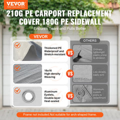 VEVOR Carport Replacement Canopy Cover Top + Side Wall 10 x 20 ft, Garage Tent Shelter Tarp Heavy-Duty Waterproof & UV