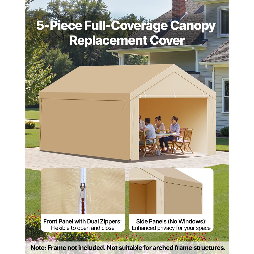 VEVOR Carport Replacement Canopy, 10 x 20 ft Potable Garage Tent Top Tarp with Sidewalls, UV-Resistant & Waterproof