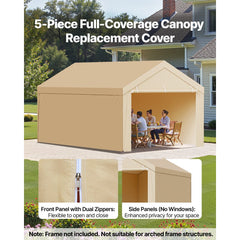 VEVOR Carport Replacement Canopy, 10 x 20 ft Potable Garage Tent Top Tarp with Sidewalls, UV-Resistant & Waterproof