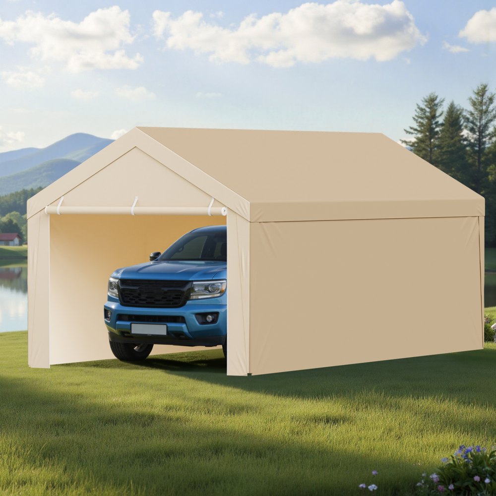 VEVOR Carport Replacement Canopy, 10 x 20 ft Potable Garage Tent Top Tarp with Sidewalls, UV-Resistant & Waterproof