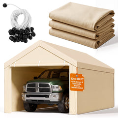 VEVOR Carport Replacement Canopy, 10 x 20 ft Potable Garage Tent Top Tarp with Sidewalls, UV-Resistant & Waterproof