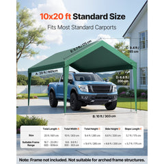 VEVOR Carport Replacement Canopy, 10 x 20 ft Potable Garage Tent Top Tarp, UV-Resistant & Waterproof Car Shelter Tarp
