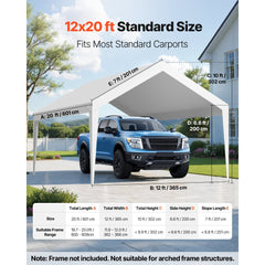 VEVOR Carport Replacement Canopy, 12 x 20 ft Potable Garage Tent Top Tarp, UV-Resistant & Waterproof Car Shelter Tarp