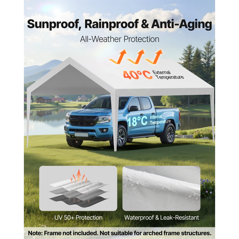 VEVOR Carport Replacement Canopy, 12 x 20 ft Potable Garage Tent Top Tarp, UV-Resistant & Waterproof Car Shelter Tarp